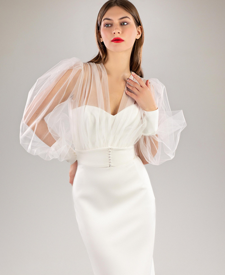 Свадебное платье миди с прозрачным болеро фото