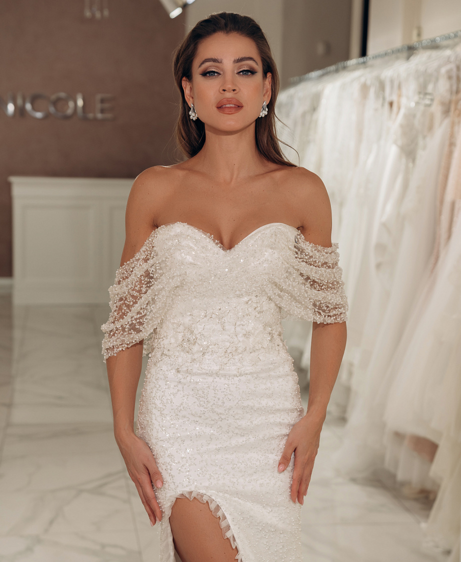 Садебное платье русалка расшитое бисером фото