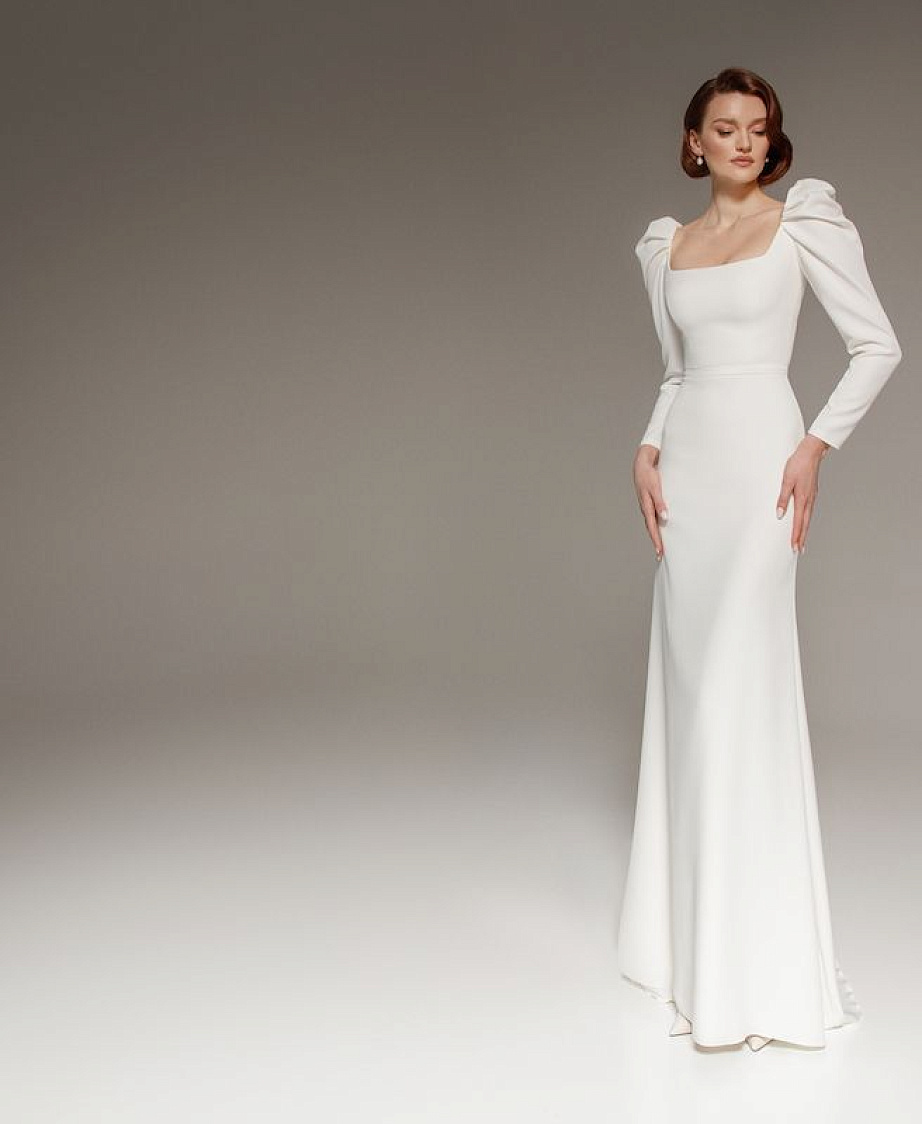 Свадебное платье русалка с объемными плечиками фото