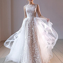 Кружевное свадебное платье со съемным шлейфом фото