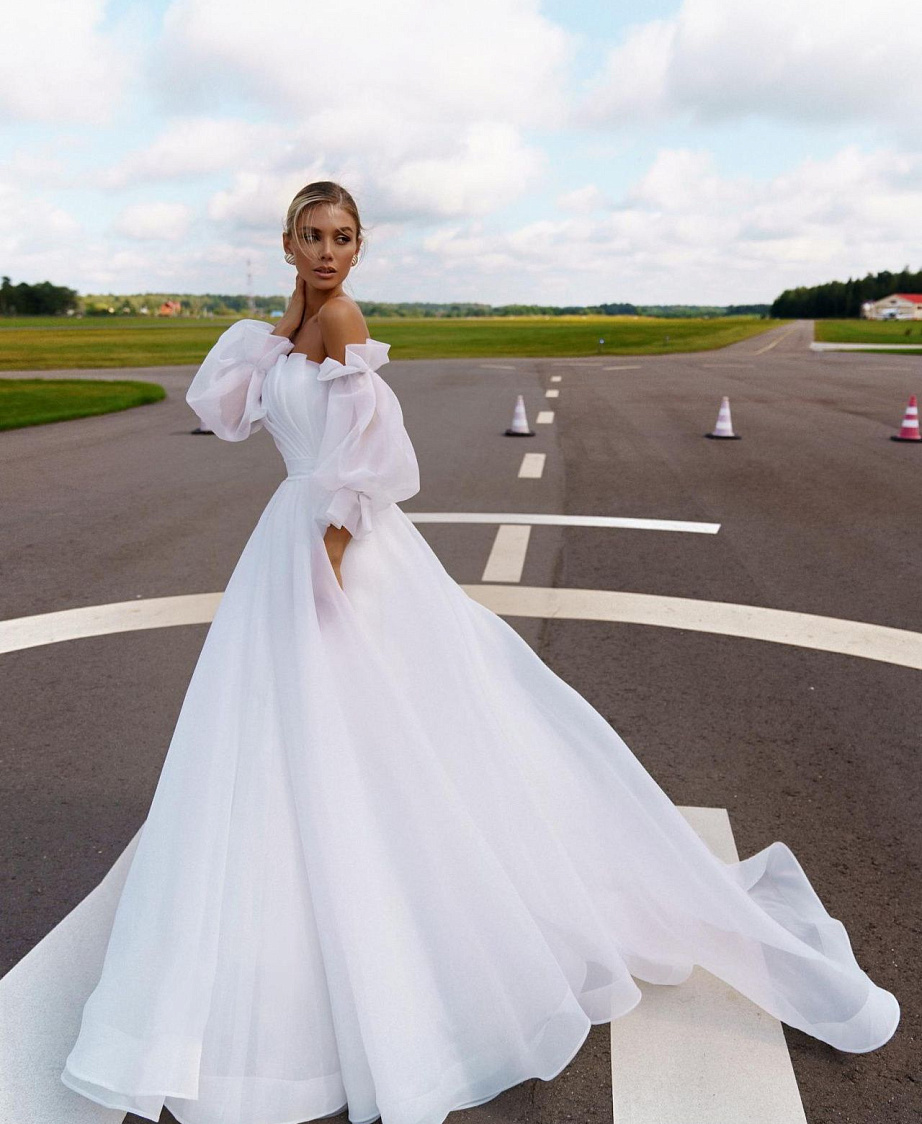 Свадебное платье из шифона с драпировкой фото