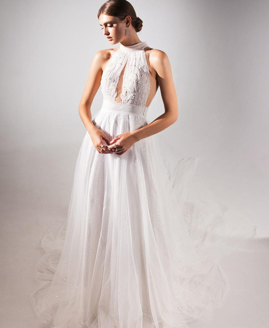 Красивое свадебное платье под горлышко фото