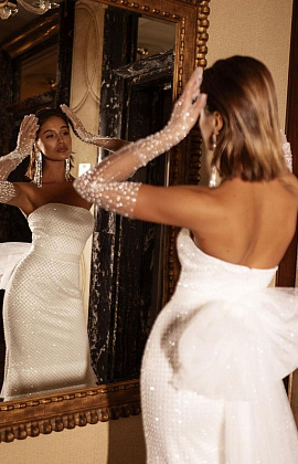 Свадебные высокие перчатки с блеском фото