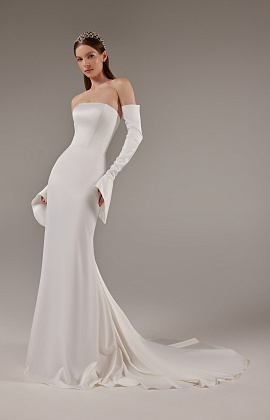 Русалка из атласа-стрейчас со съемными рукавами-клешь фото