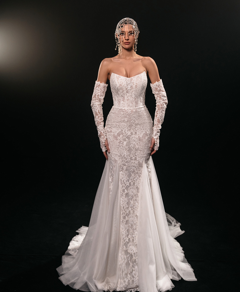 Кружевное свадебное платье рыбка фото