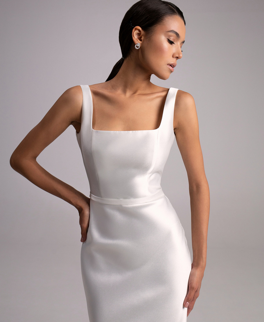 Свадебные платья миди с вырезом каре фото