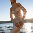 Свадебное платье русалка с рукавами и открытыми плечами фото