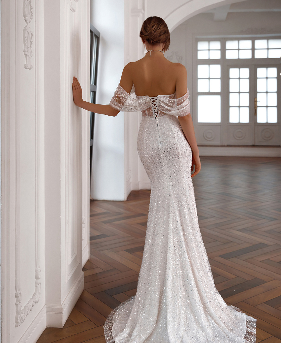 Роскошное свадебное платье рыбка с прозрачным корсетом фото