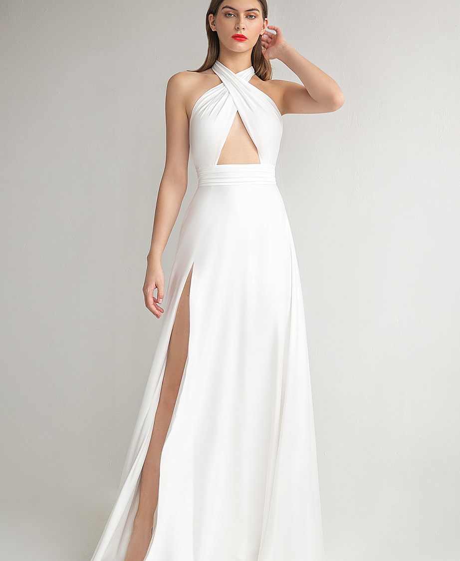 Шифоновое свадебное платье с оголённым животом фото