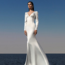 Атласное свадебное платье рыбка с рукавами и открытой спиной фото