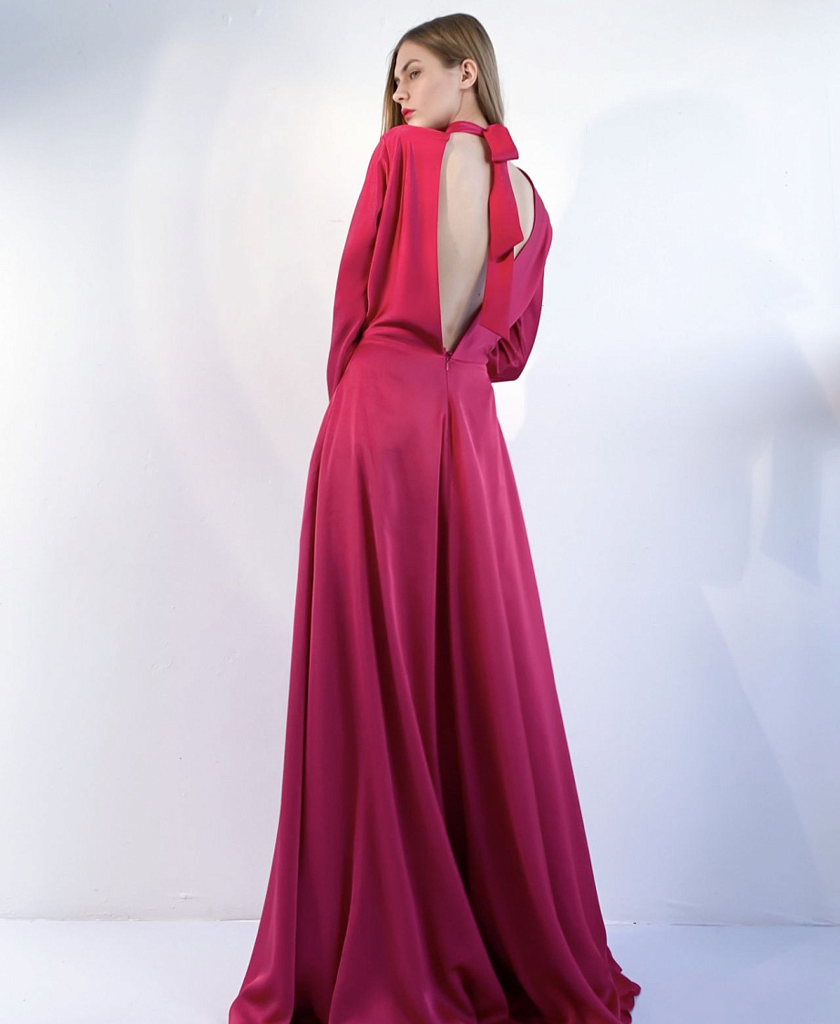 Рубиновое вечернее шёлковое платье фото