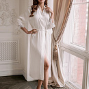 Шёлковый белый халатик с кружевом фото