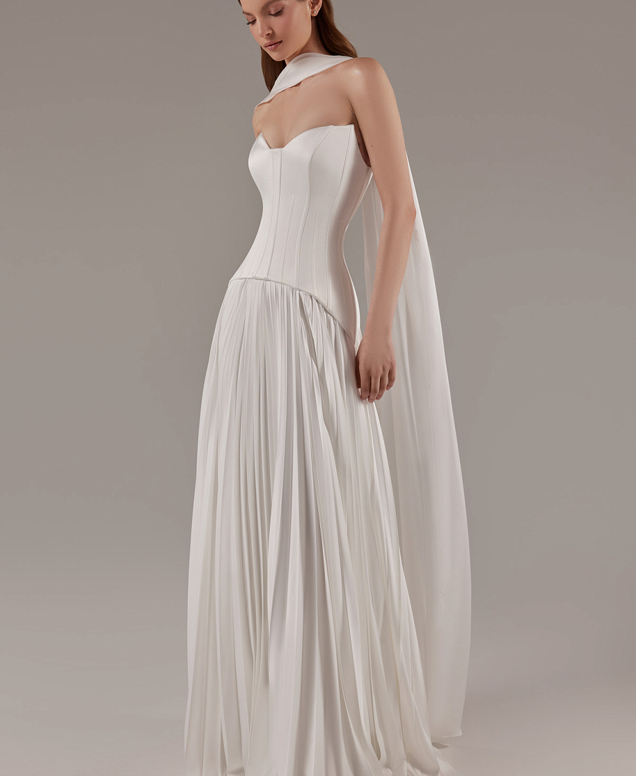 Лаконичный свадебный комплект с юбкой плиссе фото