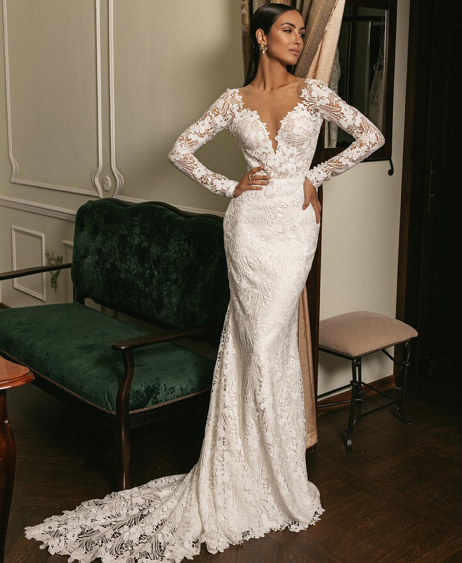 Белое свадебное платье с хлопковым кружевом фото