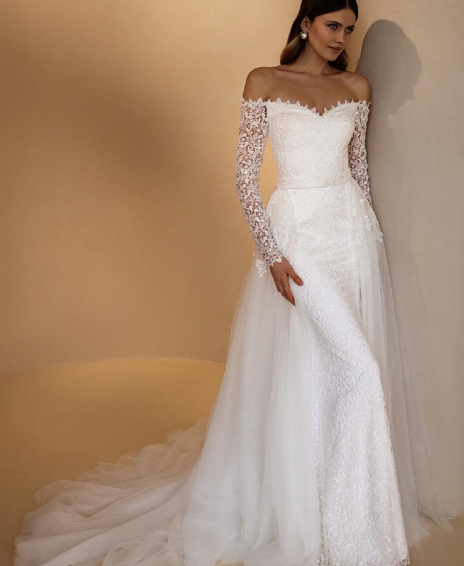 Свадебное платье рыбка в хлопковом кружеве фото