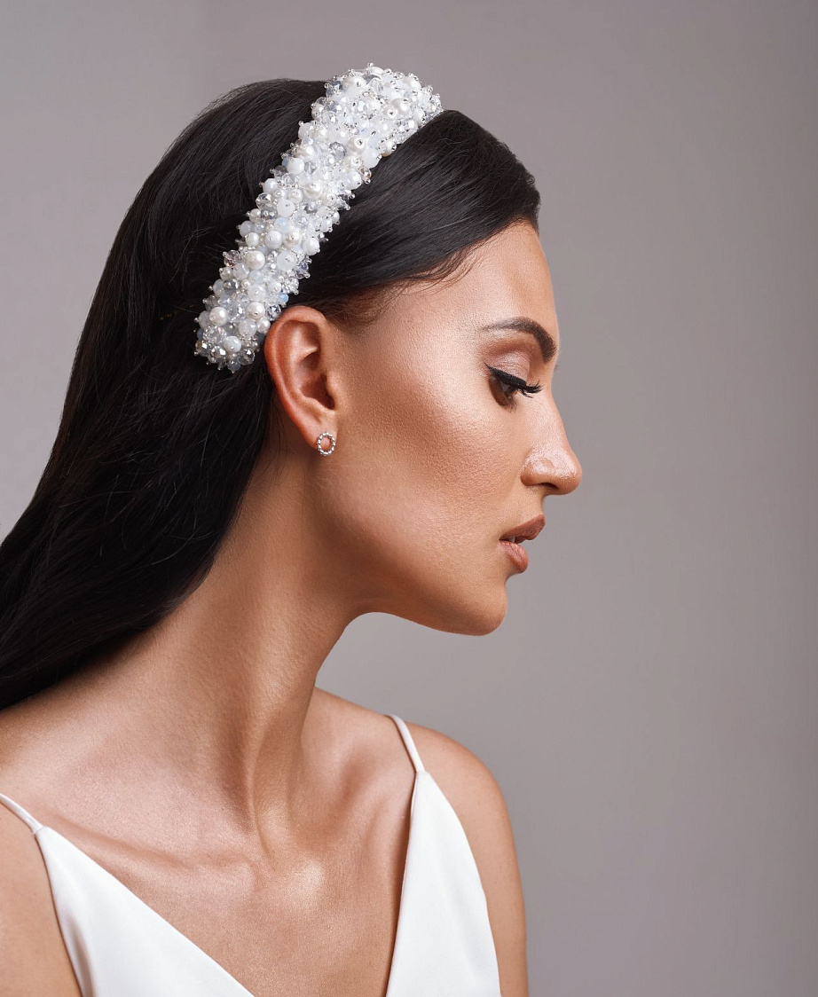 Свадебный ободок для волос с жемчугом фото